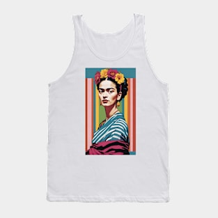 Frida's Striped Spectrum: Colorful Illustration Tank Top